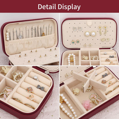 Travel Jewelry Box, PU Leather Portable Jewelry Case, Small Jewelry Boxes for Gifts, Travel Jewelry Organizer for Women Rings Earrings Necklaces Bracelets (Gray)