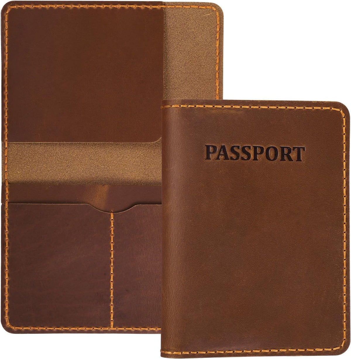 Premium Leather Passport Holder for Travel, Passport Wallet Holder - Slim Passport Cover with Card Slots & Travel Document Organizer for Men and Women(Coffee Brown)