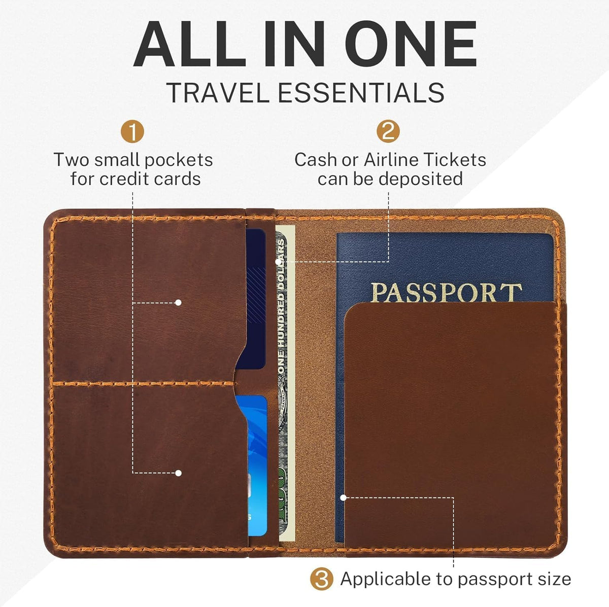 Premium Leather Passport Holder for Travel, Passport Wallet Holder - Slim Passport Cover with Card Slots & Travel Document Organizer for Men and Women(Coffee Brown)
