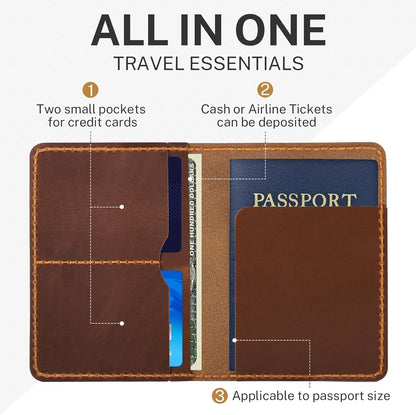Premium Leather Passport Holder for Travel, Passport Wallet Holder - Slim Passport Cover with Card Slots & Travel Document Organizer for Men and Women(Coffee Brown)