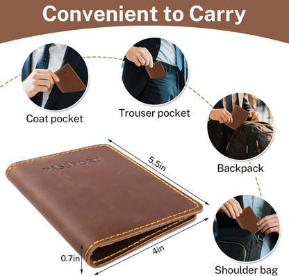 Premium Leather Passport Holder for Travel, Passport Wallet Holder - Slim Passport Cover with Card Slots & Travel Document Organizer for Men and Women(Coffee Brown)