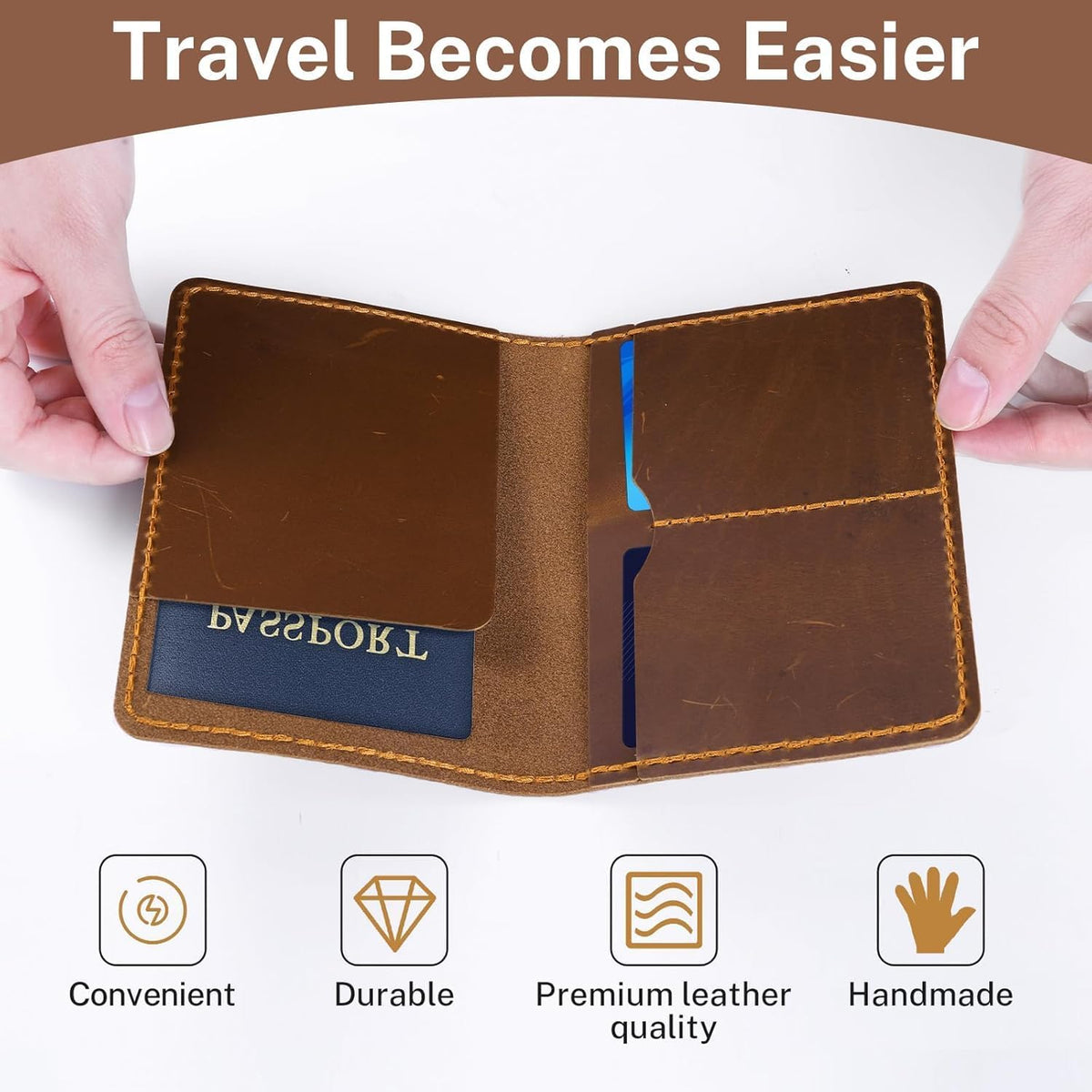 Premium Leather Passport Holder for Travel, Passport Wallet Holder - Slim Passport Cover with Card Slots & Travel Document Organizer for Men and Women(Coffee Brown)