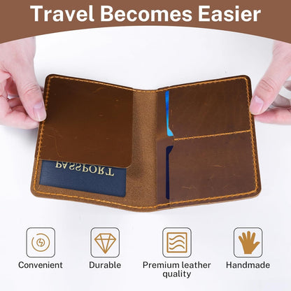 Premium Leather Passport Holder for Travel, Passport Wallet Holder - Slim Passport Cover with Card Slots & Travel Document Organizer for Men and Women(Coffee Brown)