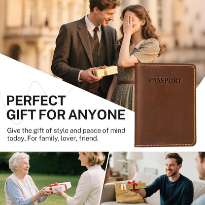Premium Leather Passport Holder for Travel, Passport Wallet Holder - Slim Passport Cover with Card Slots & Travel Document Organizer for Men and Women(Coffee Brown)