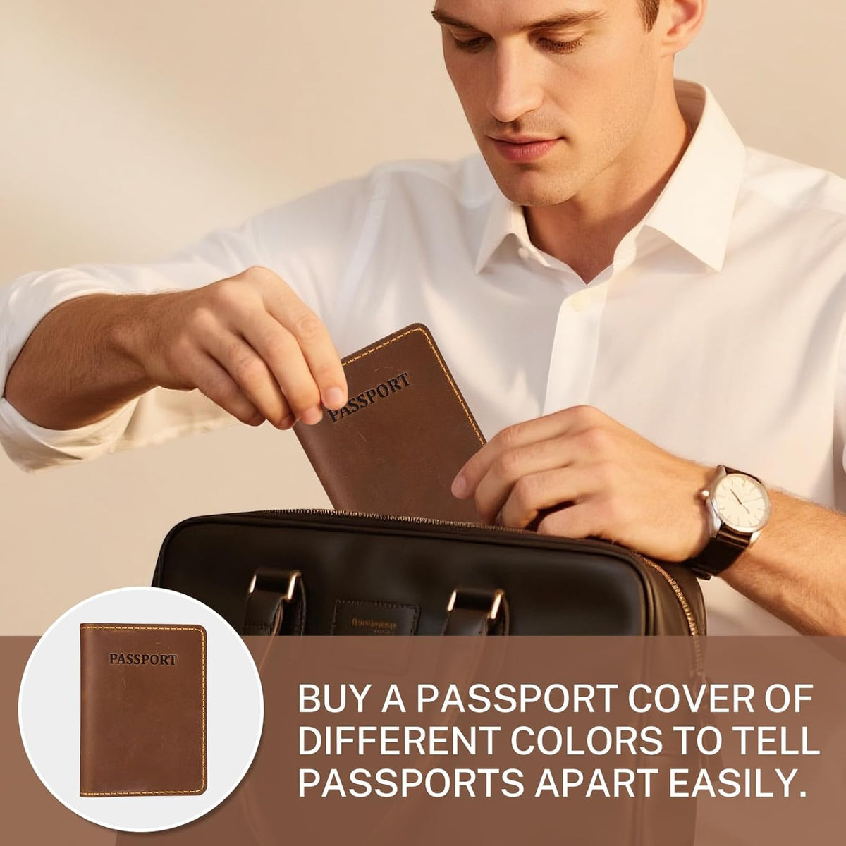 Premium Leather Passport Holder for Travel, Passport Wallet Holder - Slim Passport Cover with Card Slots & Travel Document Organizer for Men and Women(Coffee Brown)