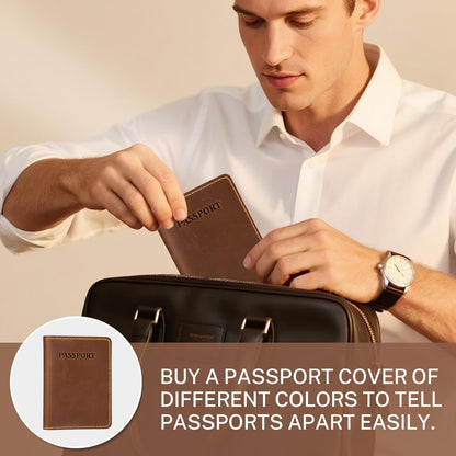 Premium Leather Passport Holder for Travel, Passport Wallet Holder - Slim Passport Cover with Card Slots & Travel Document Organizer for Men and Women(Coffee Brown)