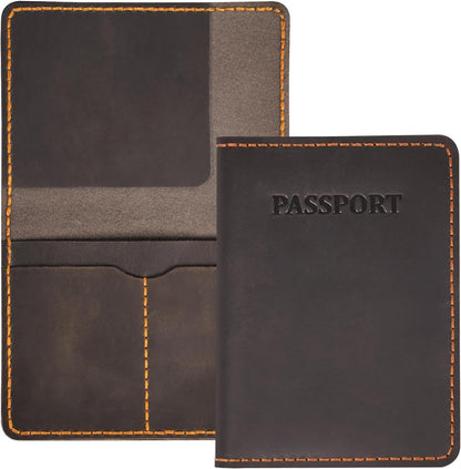 Premium Leather Passport Holder for Travel, Passport Wallet Holder - Slim Passport Cover with Card Slots & Travel Document Organizer for Men and Women(Coffee Brown)