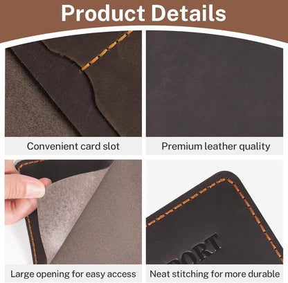 Premium Leather Passport Holder for Travel, Passport Wallet Holder - Slim Passport Cover with Card Slots & Travel Document Organizer for Men and Women(Coffee Brown)