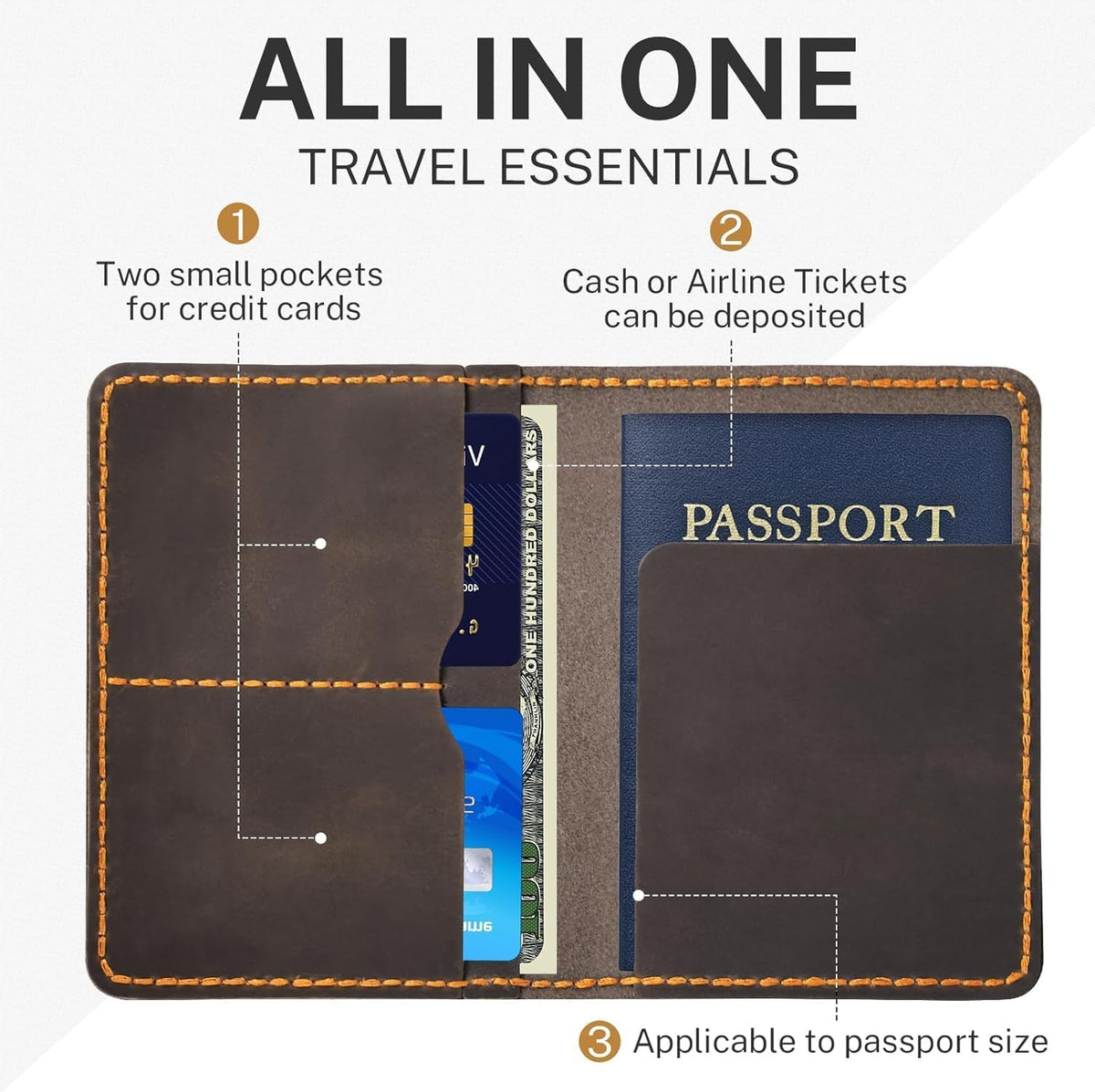 Premium Leather Passport Holder for Travel, Passport Wallet Holder - Slim Passport Cover with Card Slots & Travel Document Organizer for Men and Women(Coffee Brown)