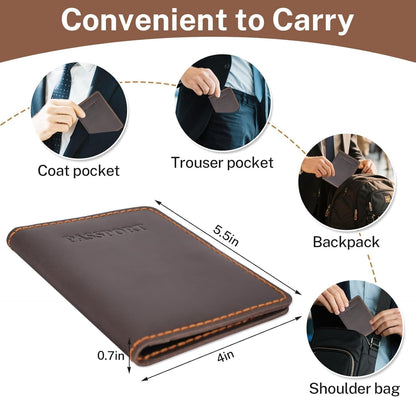 Premium Leather Passport Holder for Travel, Passport Wallet Holder - Slim Passport Cover with Card Slots & Travel Document Organizer for Men and Women(Coffee Brown)