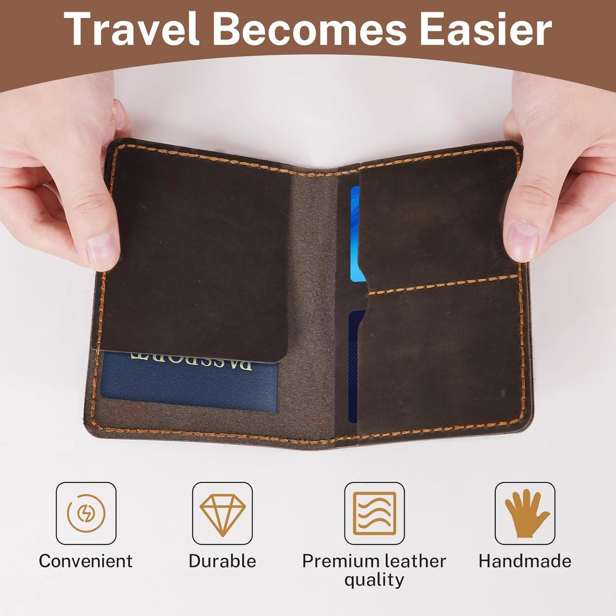 Premium Leather Passport Holder for Travel, Passport Wallet Holder - Slim Passport Cover with Card Slots & Travel Document Organizer for Men and Women(Coffee Brown)