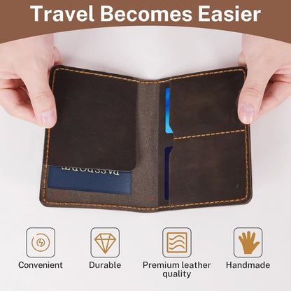 Premium Leather Passport Holder for Travel, Passport Wallet Holder - Slim Passport Cover with Card Slots & Travel Document Organizer for Men and Women(Coffee Brown)