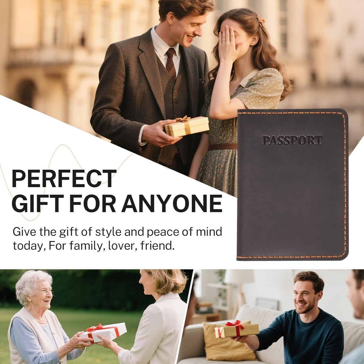 Premium Leather Passport Holder for Travel, Passport Wallet Holder - Slim Passport Cover with Card Slots & Travel Document Organizer for Men and Women(Coffee Brown)