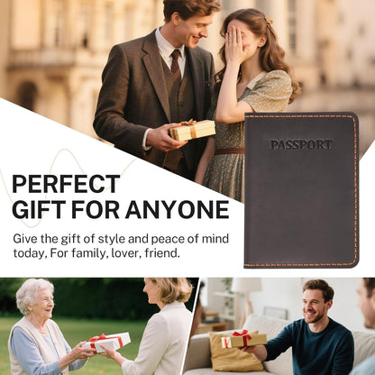 Premium Leather Passport Holder for Travel, Passport Wallet Holder - Slim Passport Cover with Card Slots & Travel Document Organizer for Men and Women(Coffee Brown)