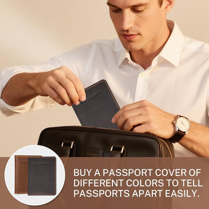 Premium Leather Passport Holder for Travel, Passport Wallet Holder - Slim Passport Cover with Card Slots & Travel Document Organizer for Men and Women(Coffee Brown)