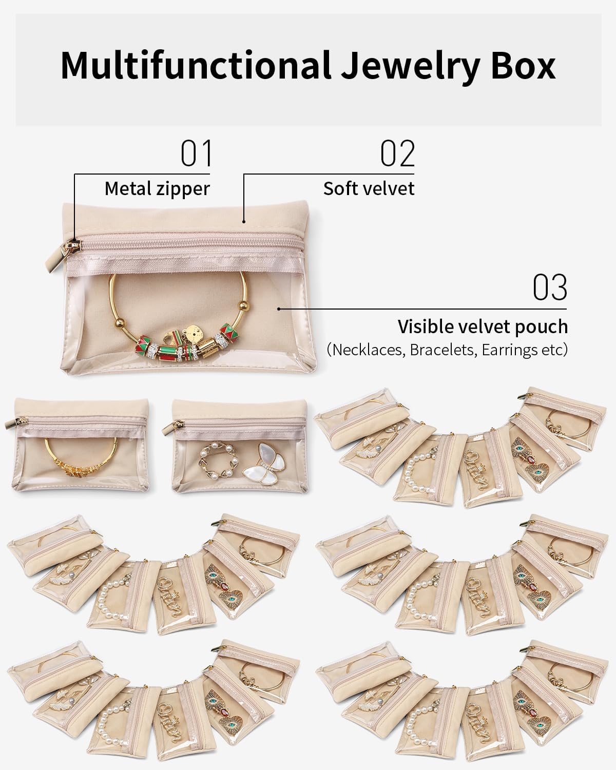 Jewelry Travel Case,Travel Jewelry Organizer with Clear Velvet Jewelry Bags Zipper Pouch for Women Girl Christmas Wedding Gift-Green