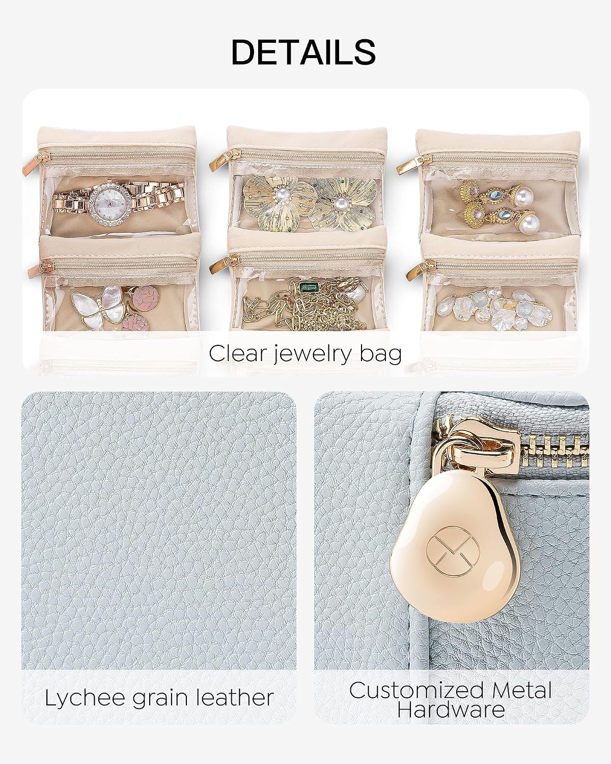 Jewelry Travel Case,Travel Jewelry Organizer with Clear Velvet Jewelry Bags Zipper Pouch for Women Girl Christmas Wedding Gift-Green