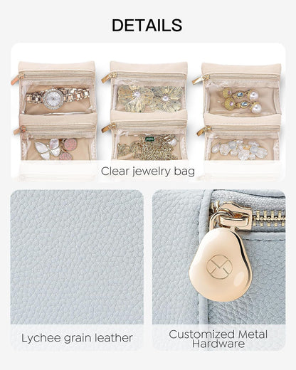 Jewelry Travel Case,Travel Jewelry Organizer with Clear Velvet Jewelry Bags Zipper Pouch for Women Girl Christmas Wedding Gift-Green