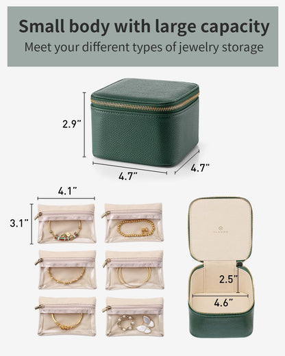 Jewelry Travel Case,Travel Jewelry Organizer with Clear Velvet Jewelry Bags Zipper Pouch for Women Girl Christmas Wedding Gift-Green