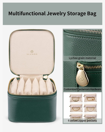 Jewelry Travel Case,Travel Jewelry Organizer with Clear Velvet Jewelry Bags Zipper Pouch for Women Girl Christmas Wedding Gift-Green