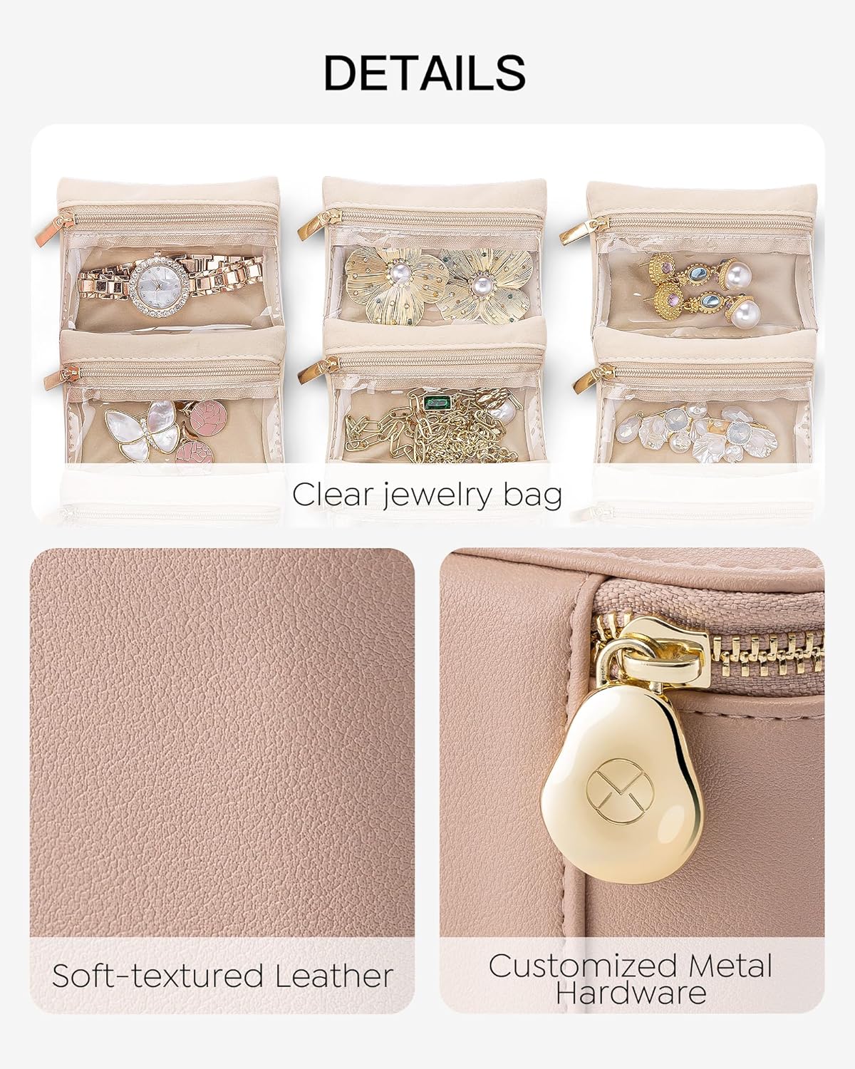 Jewelry Travel Case,Travel Jewelry Organizer with Clear Velvet Jewelry Bags Zipper Pouch for Women Girl Christmas Wedding Gift-Green