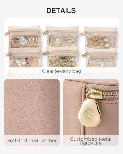 Jewelry Travel Case,Travel Jewelry Organizer with Clear Velvet Jewelry Bags Zipper Pouch for Women Girl Christmas Wedding Gift-Green