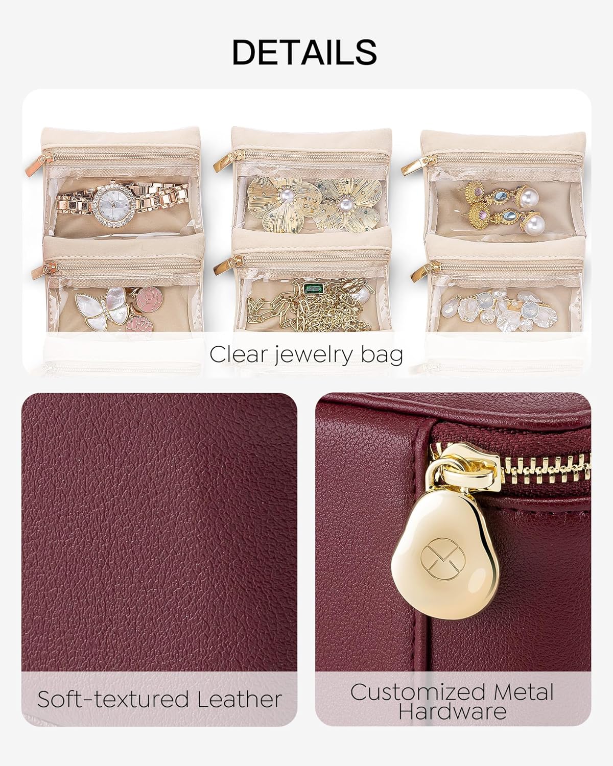 Jewelry Travel Case,Travel Jewelry Organizer with Clear Velvet Jewelry Bags Zipper Pouch for Women Girl Christmas Wedding Gift-Green