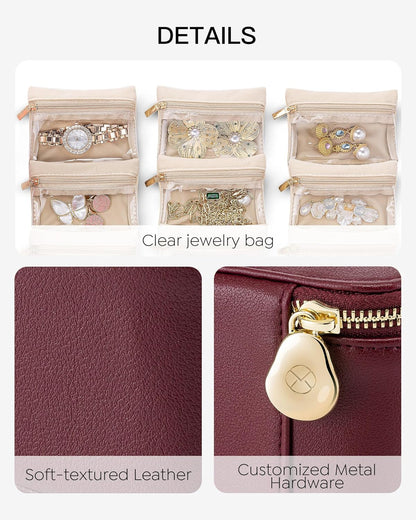 Jewelry Travel Case,Travel Jewelry Organizer with Clear Velvet Jewelry Bags Zipper Pouch for Women Girl Christmas Wedding Gift-Green