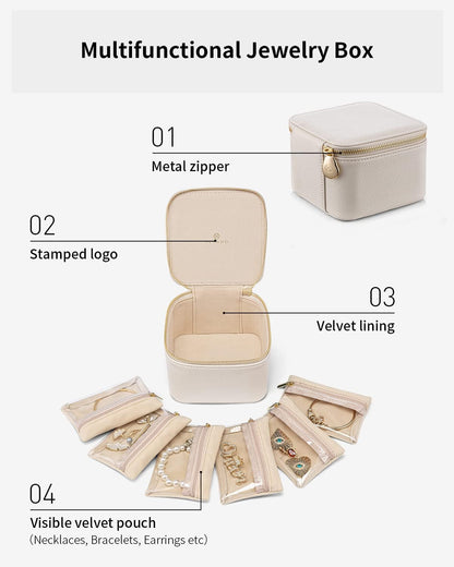 Jewelry Travel Case,Travel Jewelry Organizer with Clear Velvet Jewelry Bags Zipper Pouch for Women Girl Christmas Wedding Gift-Green