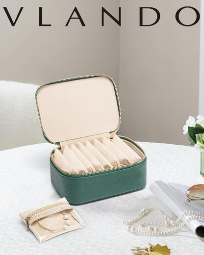 Jewelry Travel Case,Travel Jewelry Organizer with Clear Velvet Jewelry Bags Zipper Pouch for Women Girl Christmas Wedding Gift-Green