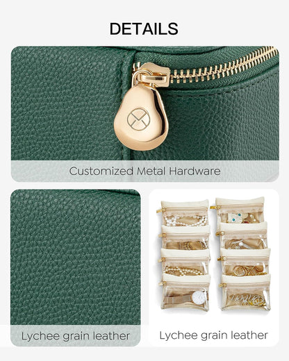 Jewelry Travel Case,Travel Jewelry Organizer with Clear Velvet Jewelry Bags Zipper Pouch for Women Girl Christmas Wedding Gift-Green