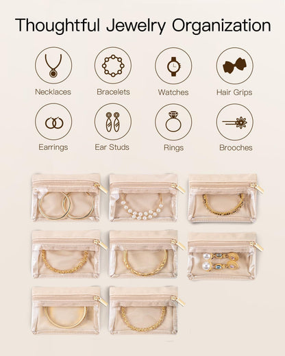Jewelry Travel Case,Travel Jewelry Organizer with Clear Velvet Jewelry Bags Zipper Pouch for Women Girl Christmas Wedding Gift-Green