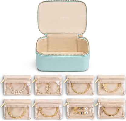 Jewelry Travel Case,Travel Jewelry Organizer with Clear Velvet Jewelry Bags Zipper Pouch for Women Girl Christmas Wedding Gift-Green