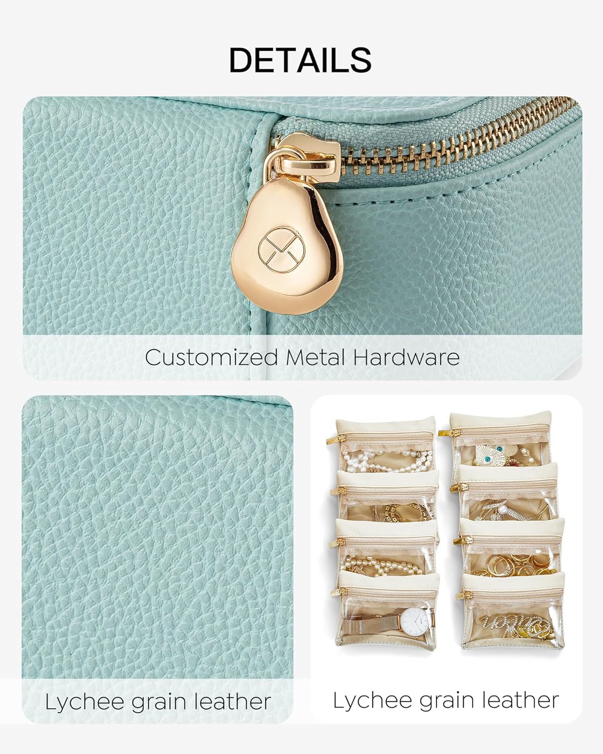 Jewelry Travel Case,Travel Jewelry Organizer with Clear Velvet Jewelry Bags Zipper Pouch for Women Girl Christmas Wedding Gift-Green