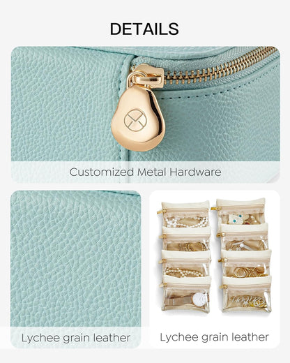 Jewelry Travel Case,Travel Jewelry Organizer with Clear Velvet Jewelry Bags Zipper Pouch for Women Girl Christmas Wedding Gift-Green