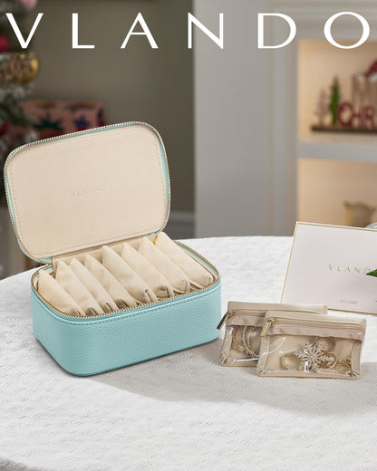 Jewelry Travel Case,Travel Jewelry Organizer with Clear Velvet Jewelry Bags Zipper Pouch for Women Girl Christmas Wedding Gift-Green