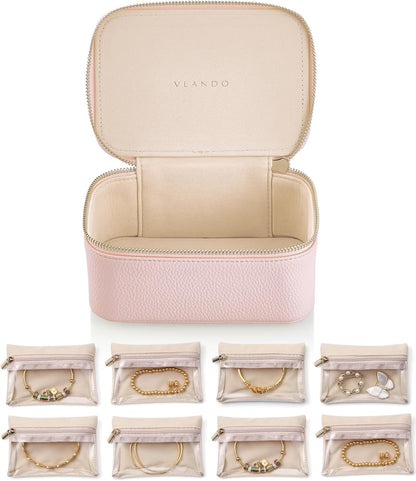 Jewelry Travel Case,Travel Jewelry Organizer with Clear Velvet Jewelry Bags Zipper Pouch for Women Girl Christmas Wedding Gift-Green