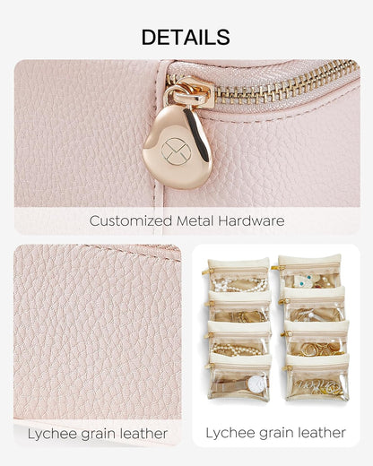 Jewelry Travel Case,Travel Jewelry Organizer with Clear Velvet Jewelry Bags Zipper Pouch for Women Girl Christmas Wedding Gift-Green