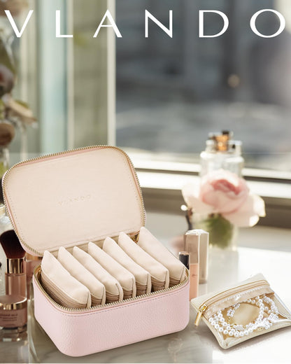 Jewelry Travel Case,Travel Jewelry Organizer with Clear Velvet Jewelry Bags Zipper Pouch for Women Girl Christmas Wedding Gift-Green