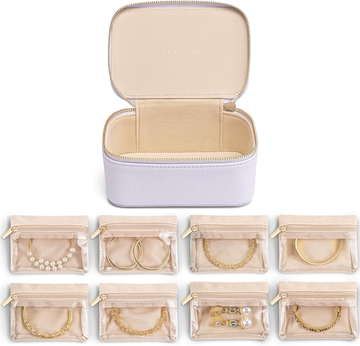 Jewelry Travel Case,Travel Jewelry Organizer with Clear Velvet Jewelry Bags Zipper Pouch for Women Girl Christmas Wedding Gift-Green