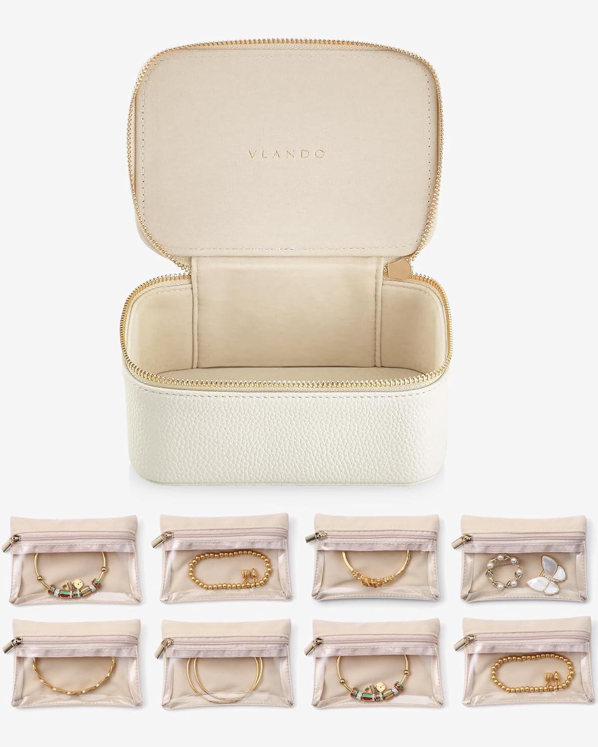 Jewelry Travel Case,Travel Jewelry Organizer with Clear Velvet Jewelry Bags Zipper Pouch for Women Girl Christmas Wedding Gift-Green
