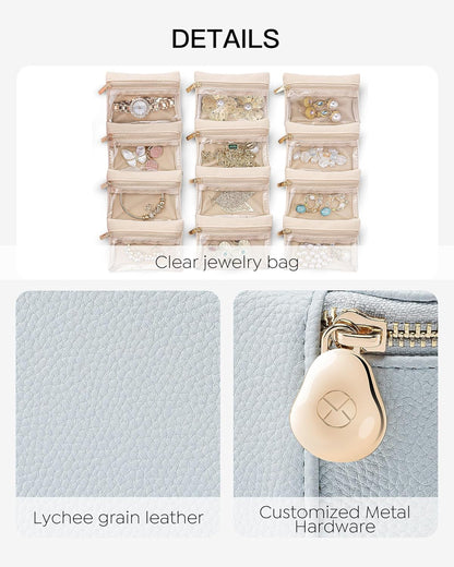 Jewelry Travel Case,Travel Jewelry Organizer with Clear Velvet Jewelry Bags Zipper Pouch for Women Girl Christmas Wedding Gift-Green