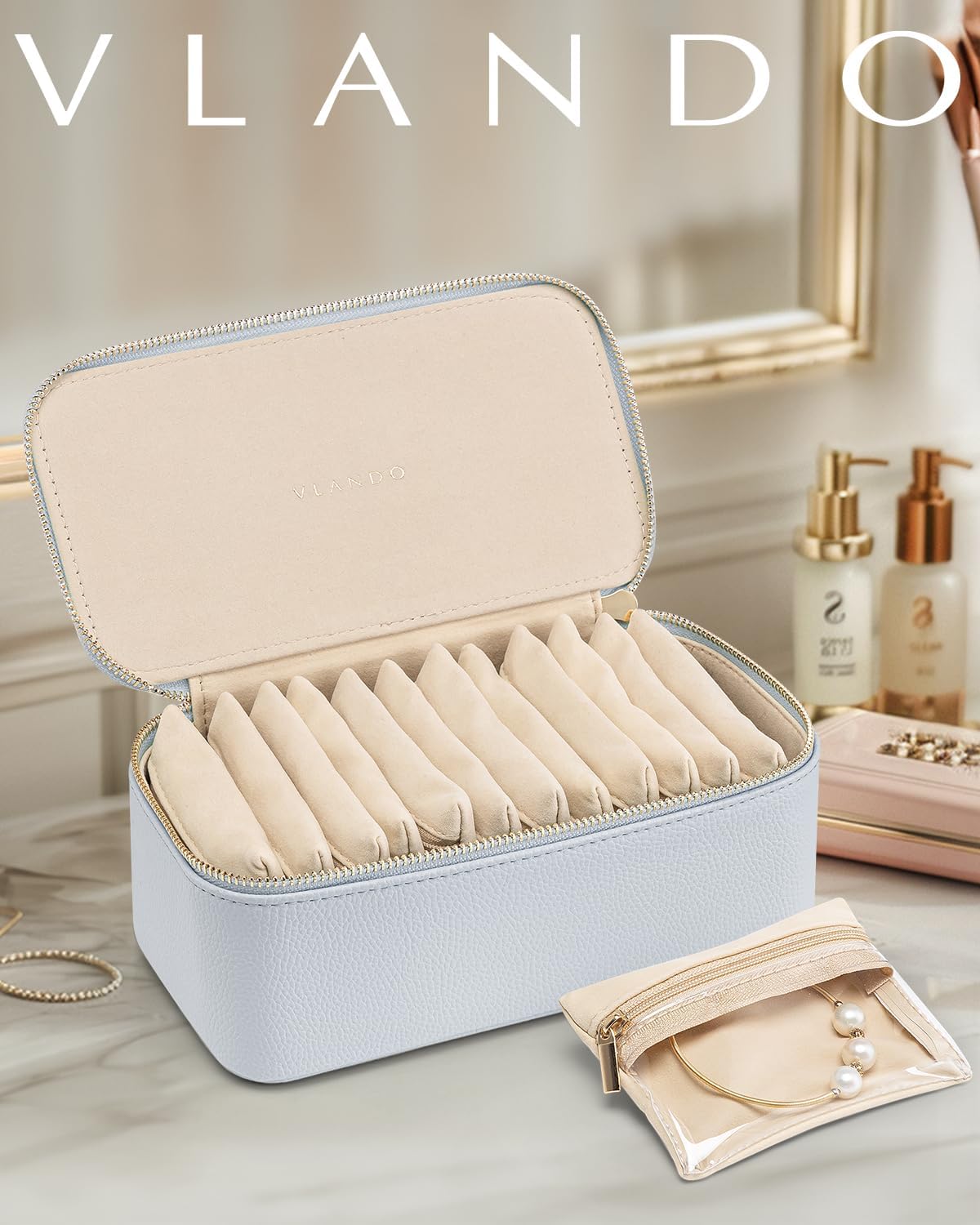 Jewelry Travel Case,Travel Jewelry Organizer with Clear Velvet Jewelry Bags Zipper Pouch for Women Girl Christmas Wedding Gift-Green