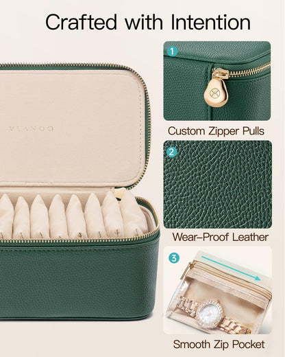 Jewelry Travel Case,Travel Jewelry Organizer with Clear Velvet Jewelry Bags Zipper Pouch for Women Girl Christmas Wedding Gift-Green