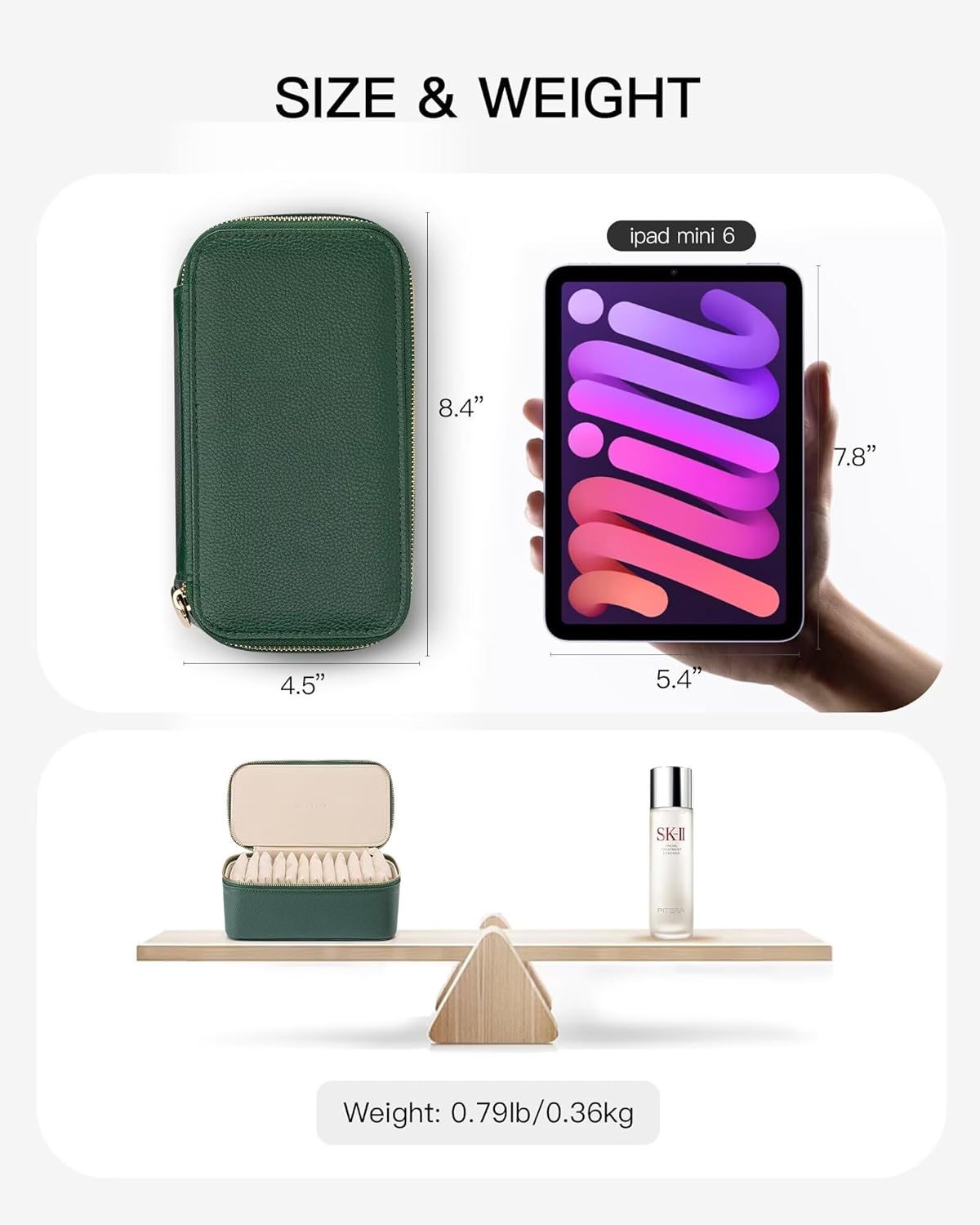 Jewelry Travel Case,Travel Jewelry Organizer with Clear Velvet Jewelry Bags Zipper Pouch for Women Girl Christmas Wedding Gift-Green