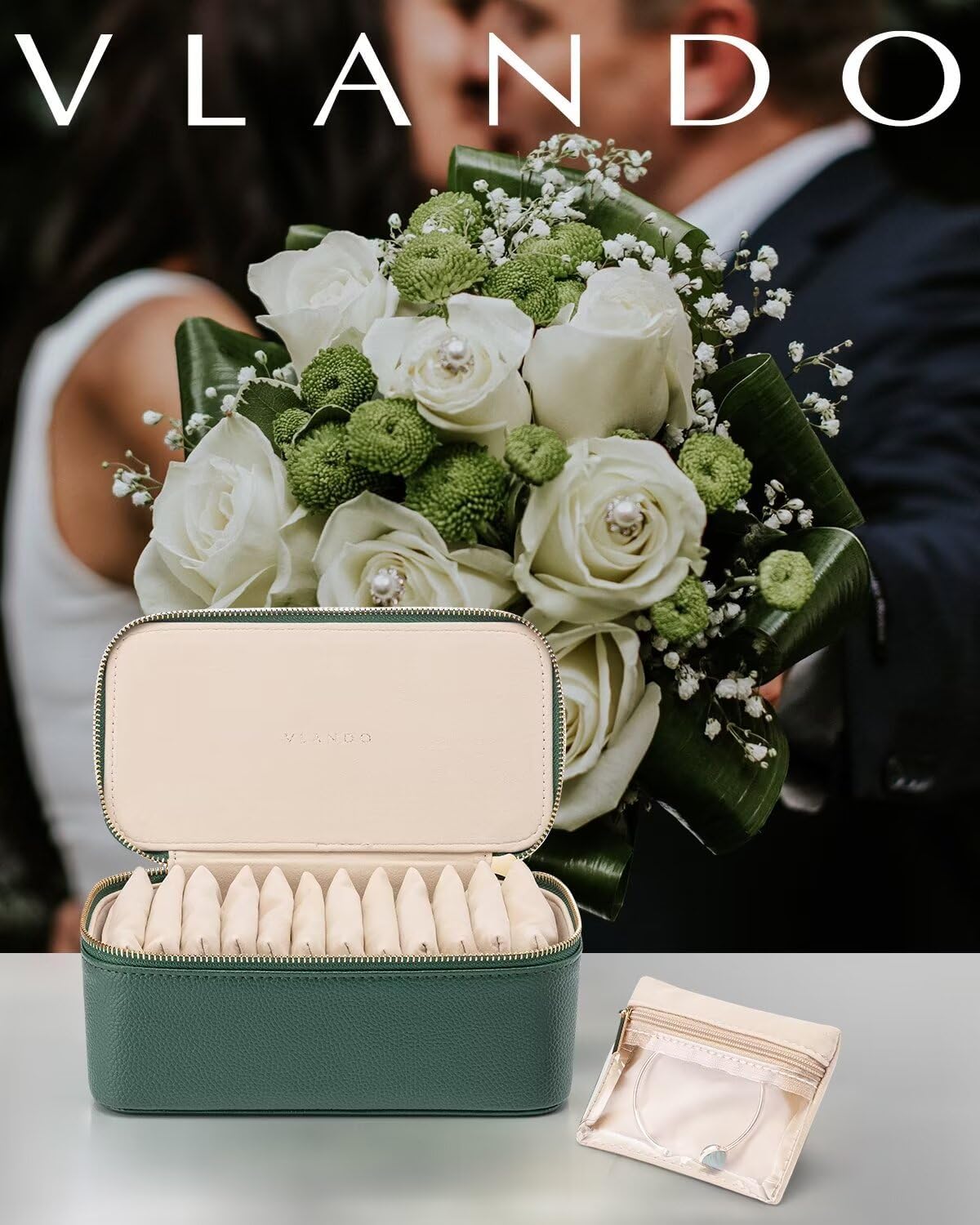 Jewelry Travel Case,Travel Jewelry Organizer with Clear Velvet Jewelry Bags Zipper Pouch for Women Girl Christmas Wedding Gift-Green