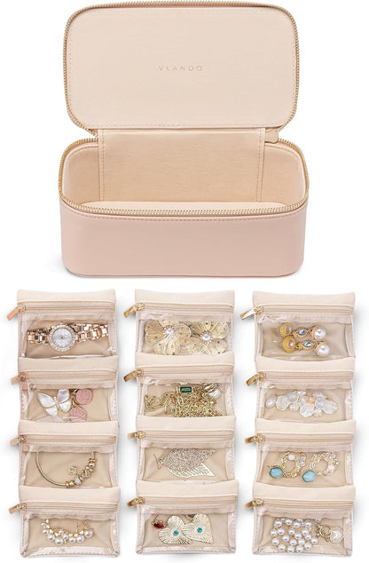 Jewelry Travel Case,Travel Jewelry Organizer with Clear Velvet Jewelry Bags Zipper Pouch for Women Girl Christmas Wedding Gift-Green