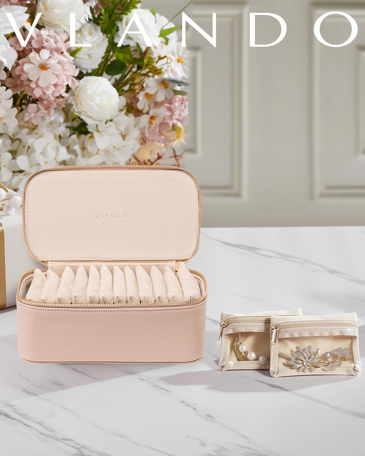 Jewelry Travel Case,Travel Jewelry Organizer with Clear Velvet Jewelry Bags Zipper Pouch for Women Girl Christmas Wedding Gift-Green