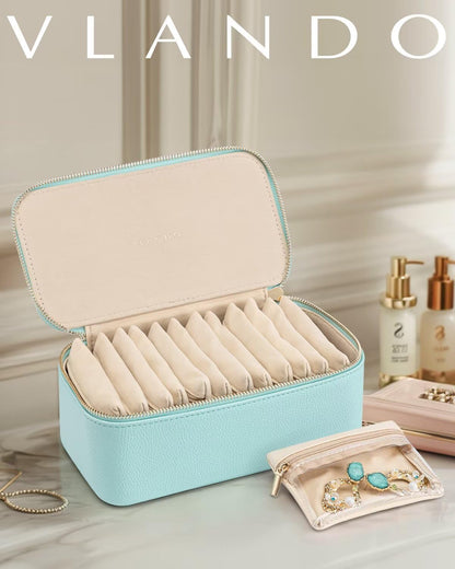 Jewelry Travel Case,Travel Jewelry Organizer with Clear Velvet Jewelry Bags Zipper Pouch for Women Girl Christmas Wedding Gift-Green