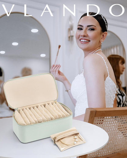 Jewelry Travel Case,Travel Jewelry Organizer with Clear Velvet Jewelry Bags Zipper Pouch for Women Girl Christmas Wedding Gift-Green